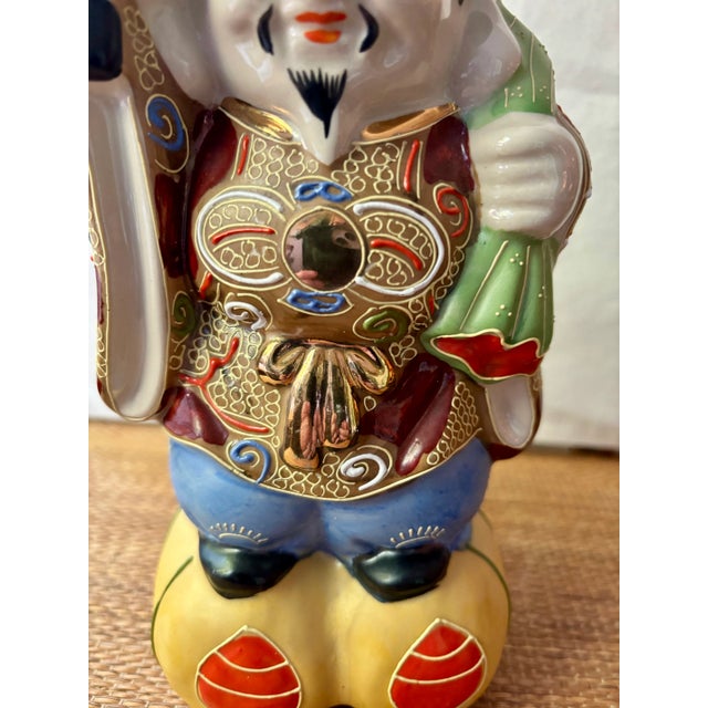 Pair of Vintage Porcelain Kamotsuru Sake Bottles Depicting the Gods of Longevity and Wealth For Sale - Image 10 of 12