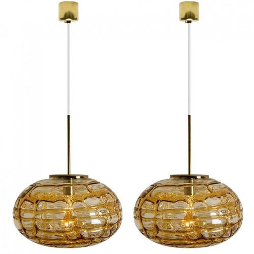 Metal Amber Murano Glass Pendant Lamps, 1960s, Set of 2 For Sale - Image 7 of 18