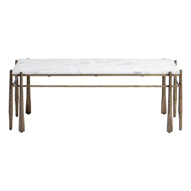 Luna Modern White Marble & Brass Coffee Table For Sale
