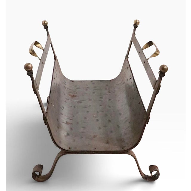 Mid 20th Century Arts and Crafts Style Iron and Brass Firewood Log Holder For Sale - Image 4 of 13