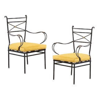 Pair of Neoclassical Style Bronze-Mounted Iron Armchairs Attributed to Comte, C. 1940 For Sale