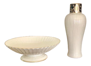 Vintage Lenox Small Bowl and Botanical Vase Gilt Porcelain Set