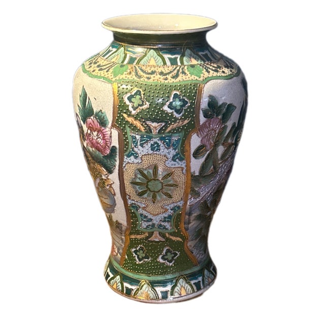 Chinoiserie Green and Gold Chinese Vase For Sale - Image 3 of 7