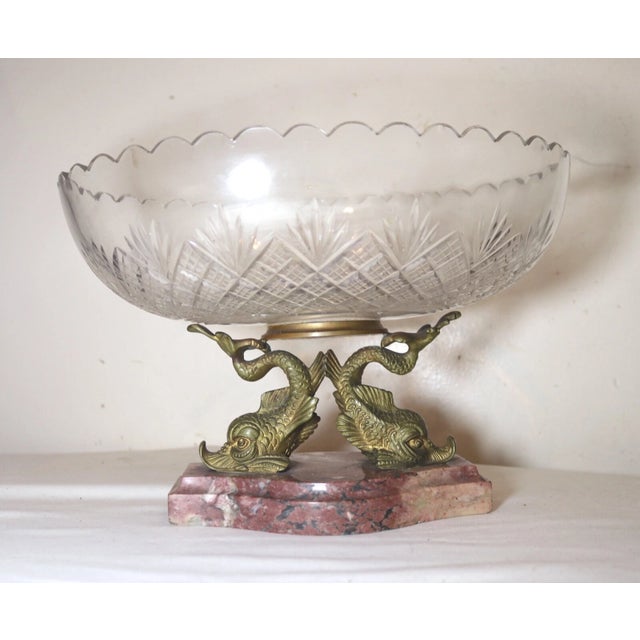 Up for sale is a high quality antique dore bronze and clear crystal Victorian centerpiece footed jardiniere bowl. The base...