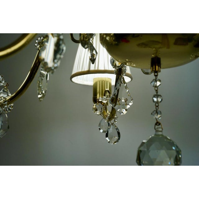 Brass 6-Arm Chandelier with Cream Silk Shades, Austria, 1940s For Sale - Image 9 of 14