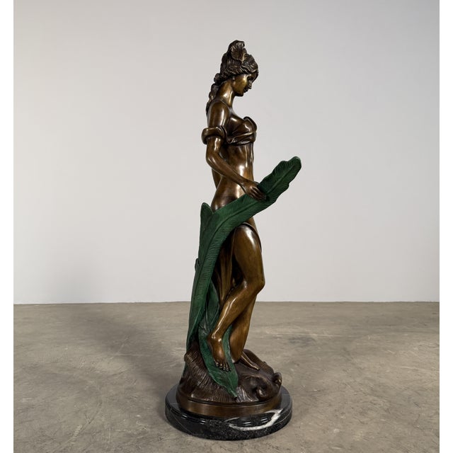 Metal Late 20th Century Bronze “Diana With Leaves” Sculpture, 35” H – Classical Female Figure on Marble Base For Sale - Image 7 of 11