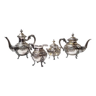 Rococo Baroque Style Silver-Plated Coffee and Tea Set, 1890s, Set of 4 For Sale