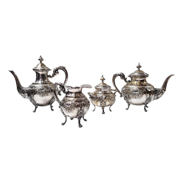 Rococo Baroque Style Silver-Plated Coffee and Tea Set, 1890s, Set of 4 For Sale