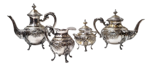 Rococo Baroque Style Silver-Plated Coffee and Tea Set, 1890s, Set of 4