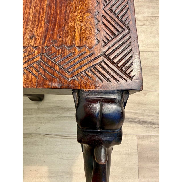 Wood Vintage Indian Hand-Carved Solid Wood Elephant Bench For Sale - Image 7 of 12