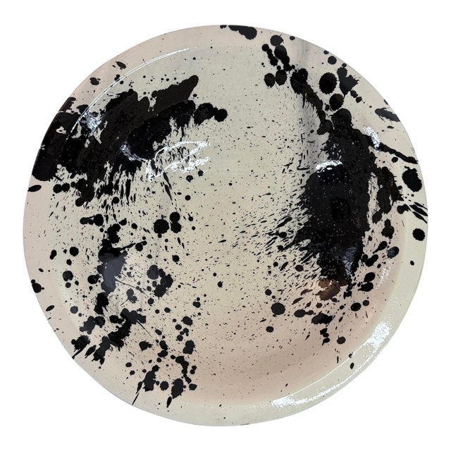 Terra Cotta Splatter Black and Cream Decorative Bowl For Sale