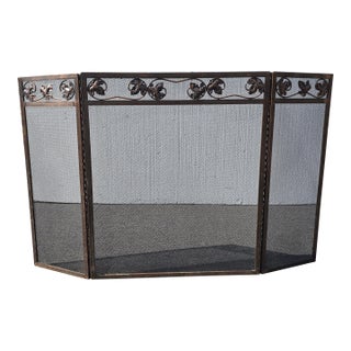 Vintage French Country Brown Fireplace Screen W Mesh For Sale