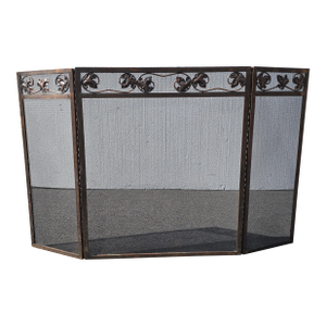 Vintage French Country Brown Fireplace Screen W Mesh
