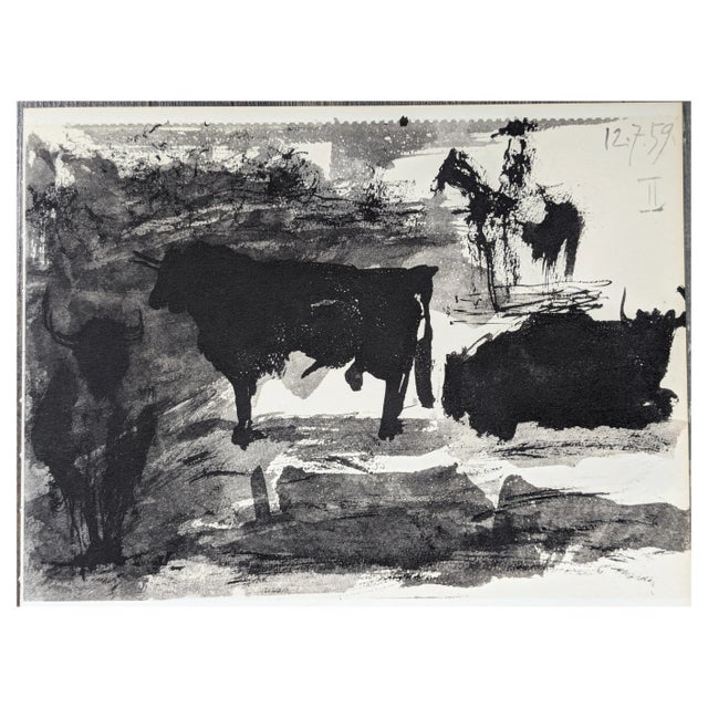 Pablo Picasso, Corrida Scene and Bull, Double-Sided Original Lithograph, 1961 For Sale