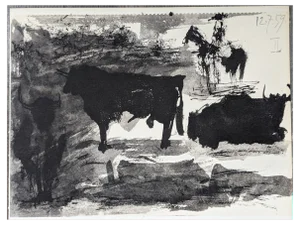 Pablo Picasso, Corrida Scene and Bull, Double-Sided Original Lithograph, 1961