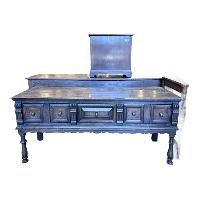 Antique Jacobean Revival Carved Oak Three-Drawer Server For Sale