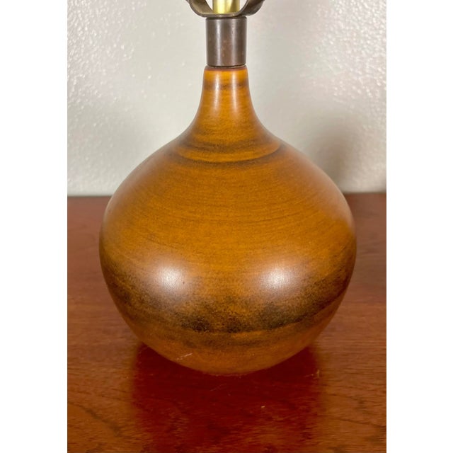Brown Pair of Medium Brown Ceramic Bulb Table Lamps | by Lotte and Gunnar Bostlund For Sale - Image 8 of 11