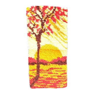 1960s-70s Needlepoint Sunset Cross Stitch Textile Art For Sale