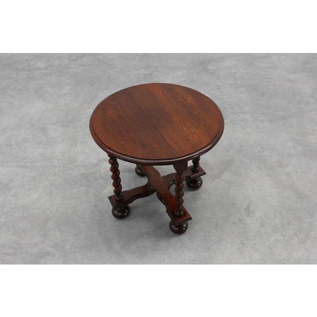 Rustic Rustic Round Barley Twist Side Table in Oak, France, 1950s For Sale - Image 3 of 13