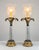 A pair of beautiful brass palm tree table lamps with bubbles blown glass bodies and hurricane shades. Nicely detailed...