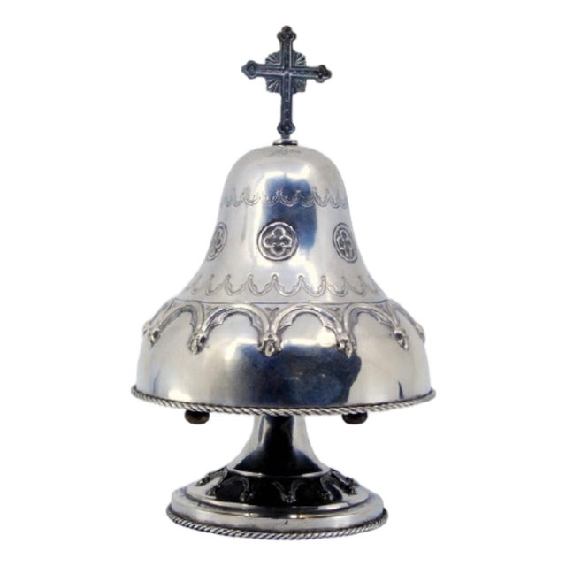 Silver Altar Bell with Bows, Ropes and Cross with Interior Mechanism For Sale