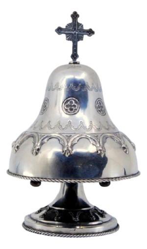 Silver Altar Bell with Bows, Ropes and Cross with Interior Mechanism