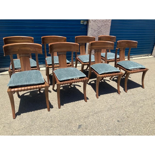 1980s Vintage Klismos Style Solid Walnut Dining Chairs - Set of 8 For Sale - Image 4 of 7
