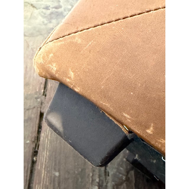 Cognac Leather Crate and Barrel Stool For Sale - Image 10 of 10