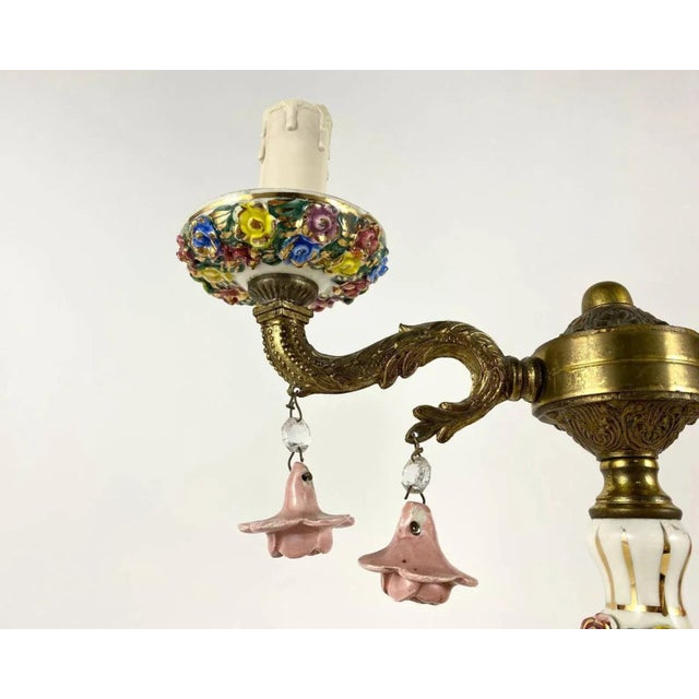 Metal Vintage Floral Porcelain Table Lamp, 1980s For Sale - Image 7 of 9