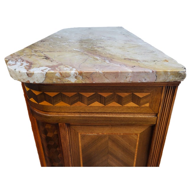 Antique French Louis XVI Inlaid Marble Top & Mirror Door Cabinet Buffet Chest For Sale - Image 15 of 16