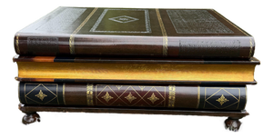 Vintage Maitland-Smith Leather-Bound Book Coffee Table With Hidden Drawer | English Library Style
