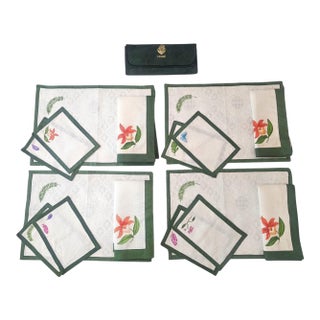 Vintage Lynn Chase Fine Linen Botanical Fern Table Linens – 16-Piece Set – Unused For Sale