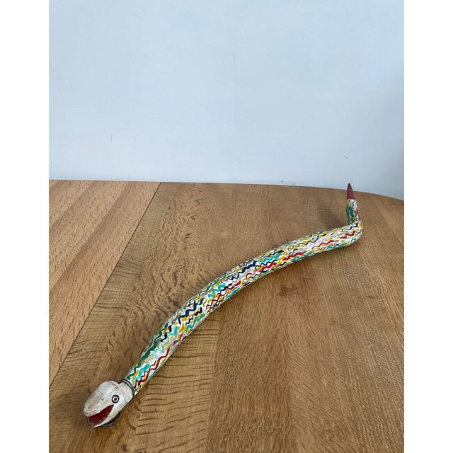 1970s Hand-Carved & Hand-Painted Wooden Folk Art Snake For Sale - Image 4 of 15