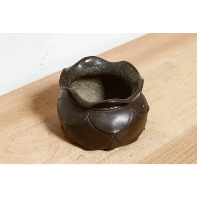 Asian Antique Asian Bronze Lotus Water Vase For Sale - Image 3 of 8