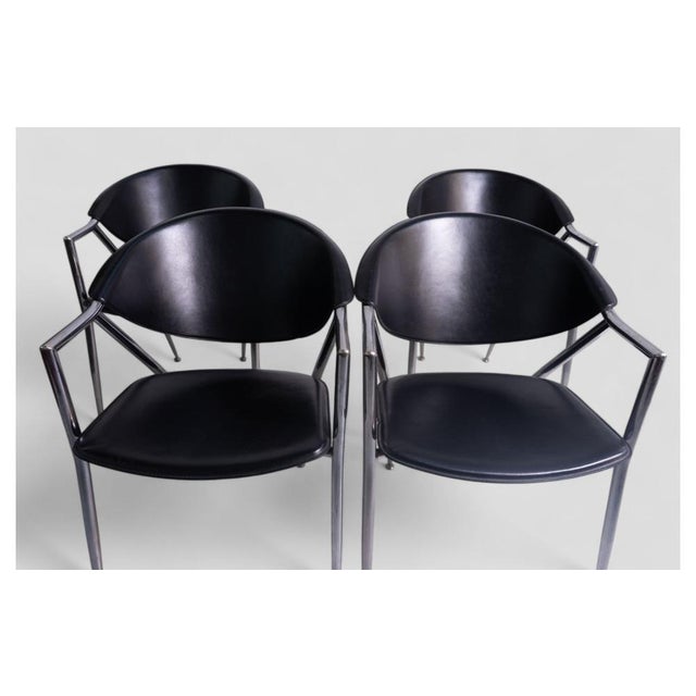 Dining Chairs in Chrome Metal and Black Leather from Calligaris, 1980s, Set of 4 For Sale - Image 6 of 7