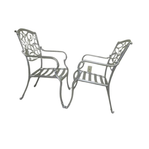 1980s 1980s Patio Garden Cast Aluminum Armchair Silver Set of 2 For Sale - Image 5 of 7