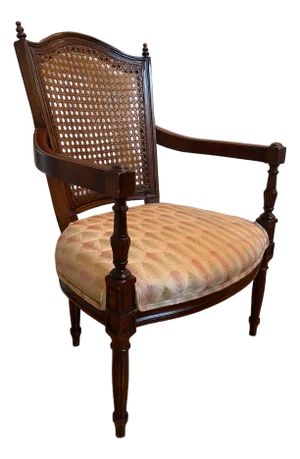 1970s Caned Back Chair With Upholstered Seat