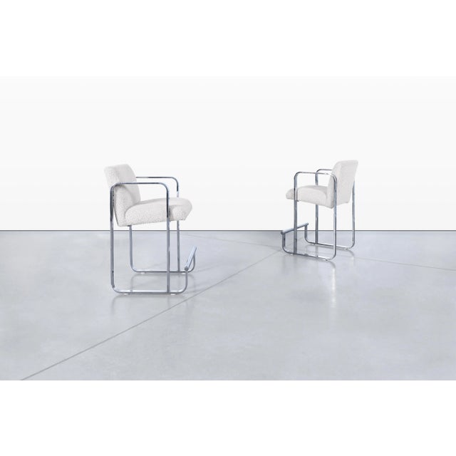 Milo Baughman Mid-Century Modern Chrome Sled-Base Counter Stools, 1970s For Sale - Image 4 of 12