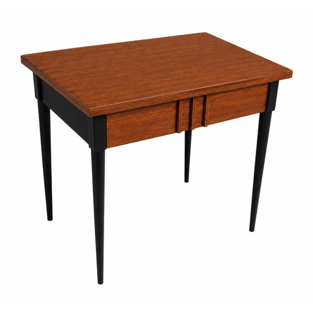 Ramseur Furniture Company 1950s Refinished Mid-Century Modern Walnut Veneer Writing Desk / Accent Table With Sculpted Drawer Pulls For Sale - Image 4 of 7