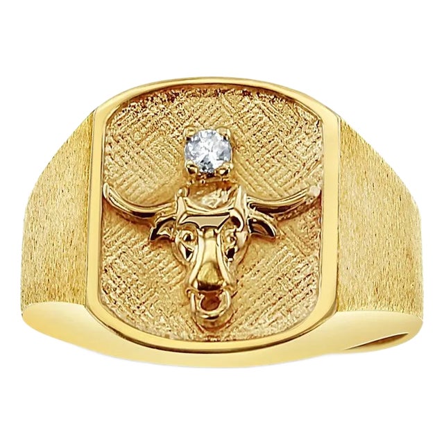 Longhorn Diamond Ring with Brushed Satin Finish, Size 8 For Sale