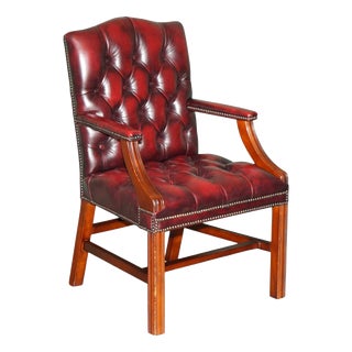 Georgian Oxblood Leather and Hardwood Gainsborough Library Armchair For Sale