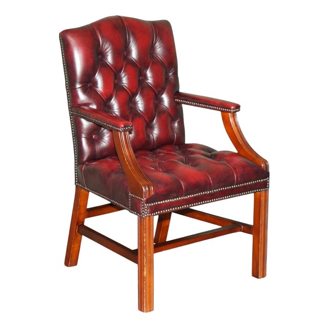 Georgian Oxblood Leather and Hardwood Gainsborough Library Armchair For Sale
