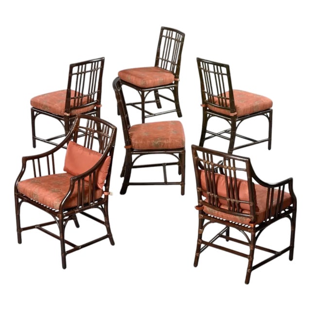 6 Mid-Century McGuire Balboa Chairs in Dark Tobacco Finish For Sale