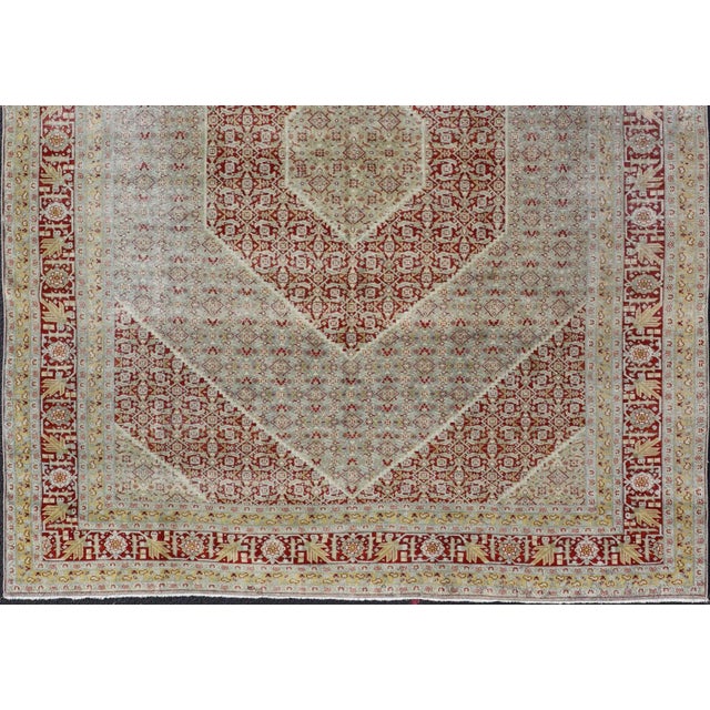 Antique Persian Tabriz Distressed Rug With Geometric Diamond Design For Sale - Image 4 of 13