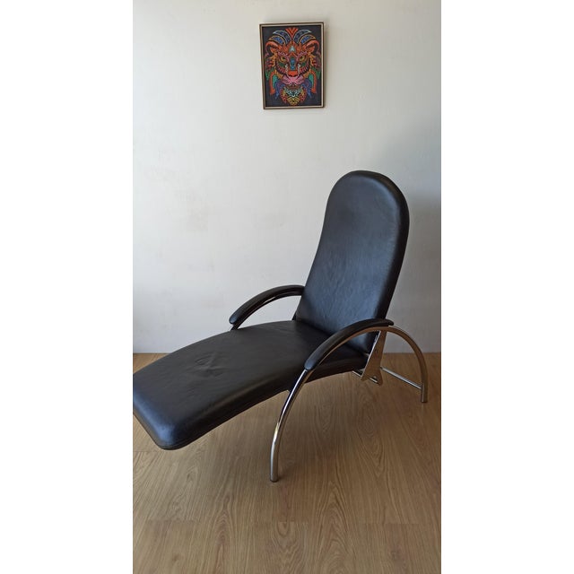 Black Chromed Leather Armchair, 1970s For Sale - Image 8 of 18
