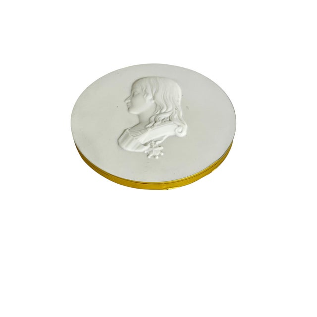 Vintage Sevres porcelain plaque dated 1983 on the back. Portrait of a woman in 18th century French dress. Gold taped trim...