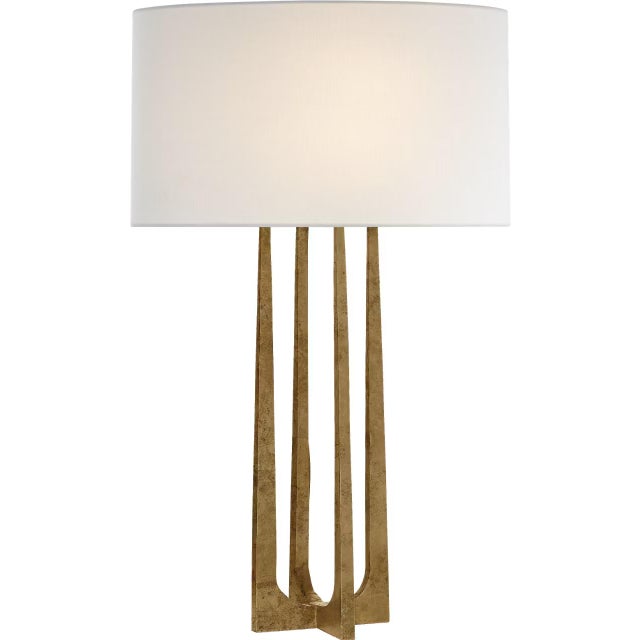 Modern Ian K. Fowler by Visual Comfort Signature Scala Hand-Forged Table Lamp in Gilded Iron with Linen Shade For Sale - Image 3 of 3