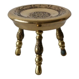 Vintage Brass Mid Century Korean Low Stool Foot Rest End Table For Sale