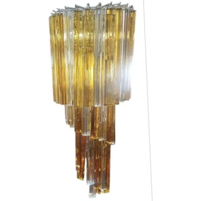 Mid-Century Modern 1960s White and Amber Trilobi Murano Glass Spiral Cascade Chandelier For Sale - Image 3 of 8