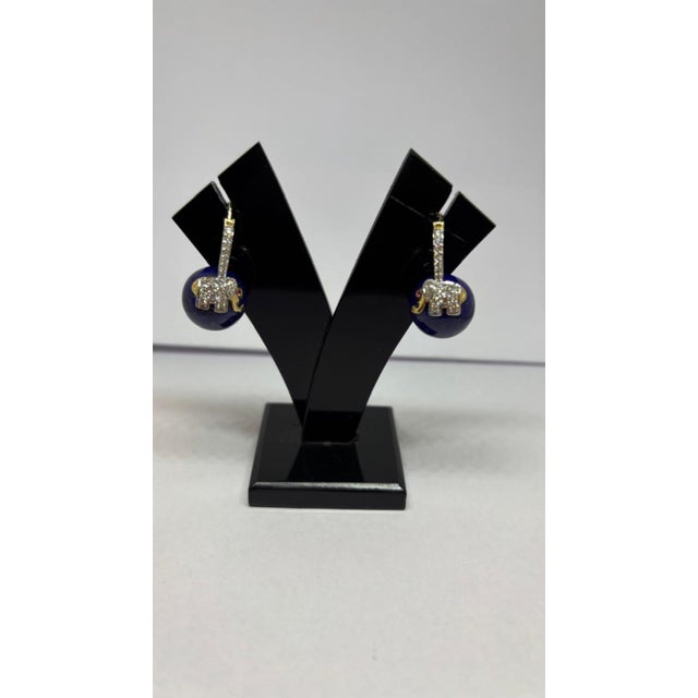 Natural Ruby, Lapis & Diamond Earring in 14k Gold For Sale - Image 4 of 8